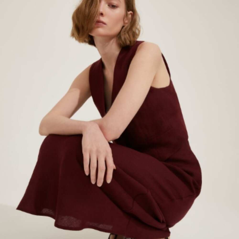 NWOT Vince Bordeaux Wine Sleeveless Silk V-neck Maxi Dress XS $395
